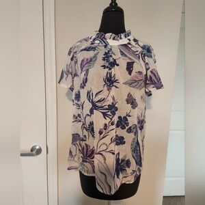 Chic Floral Women's Blouse in Blue and Purple